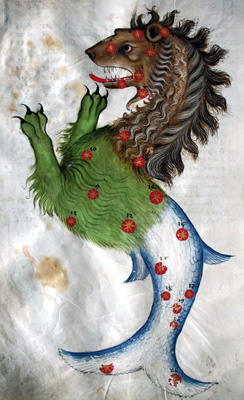 Vyobrazení souhvězdí Velryby v Hvězdném atlasu al-Súfí z poloviny 14. století (sign. DA II 13).