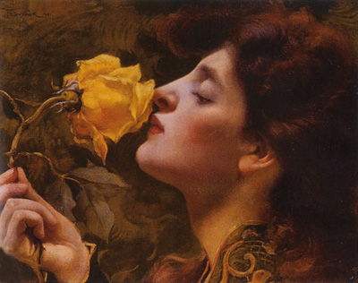 František Dvořák, Dáma s růží, 1901, olej, lepenka, 33 x 43 cm, sbírka Patrika Šimona