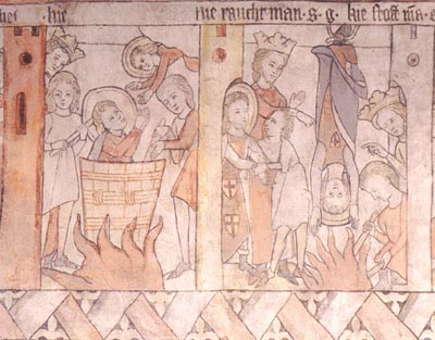 Jedním z prostředků komunikace bylo výtvarné umění. Vyobrazení zachycuje umučení sv. Jiří, patrona rytířů a oblíbeného světce středověku.